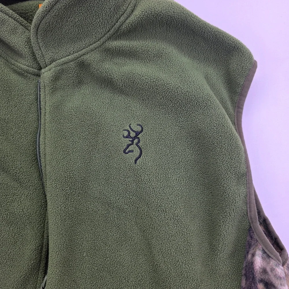 Browning Men's Fleece Vest Camo Accents Green Full Zip Casual Sportswear XL
